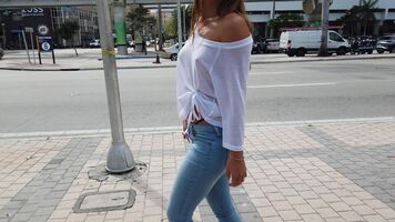 Casual boob on a busy street