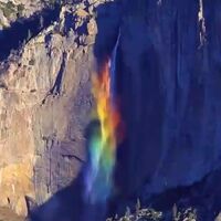Yosemite falls spewing rainbows