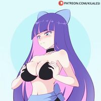 Stocking playing with boobs