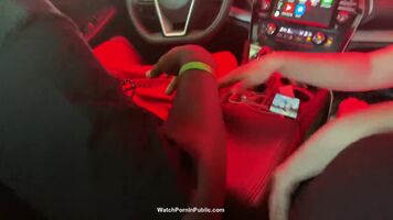 Car Blowjob - Blonde Deepthroats Black Cock Quickie In Car Wash GIF