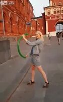 Deepthroating a balloon in public. Blonde does neat trick with long balloon. Immerses two meters of hose