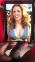 Cumming on Jenna Fischer’s milf tits and face.