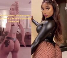 I want Iggy Azalea to bounce her big ass on my dick while Meg Thee Stallion smothers me with her fat ass.