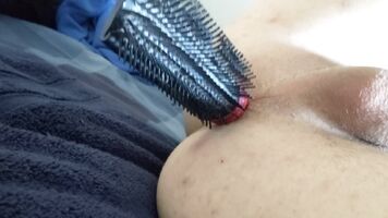 Woke up and didn't have a dildo with me, had to make do with a hairbrush
