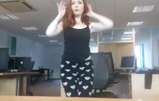 Hot redhead strip in the office - shes hoppes everybody has already gone home